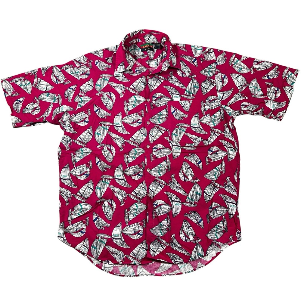 Vintage Tango by Max‎ Raab Shirt Mens L All Over Print Sailboats Camp USA